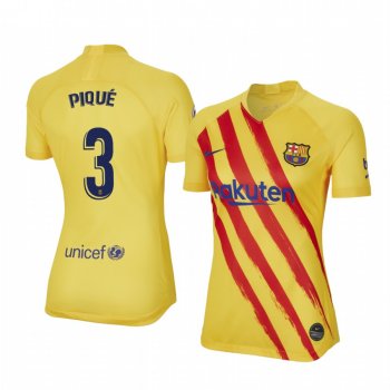 Women's Gerard Pique Barcelona Fourth Yellow Short Sleeve Jersey