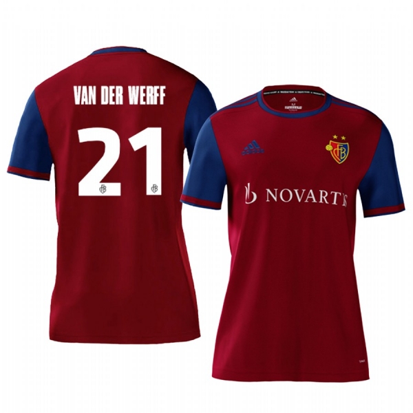 Basel Jasper van der Werff Men's Red Home Short Sleeve Jersey 19-20