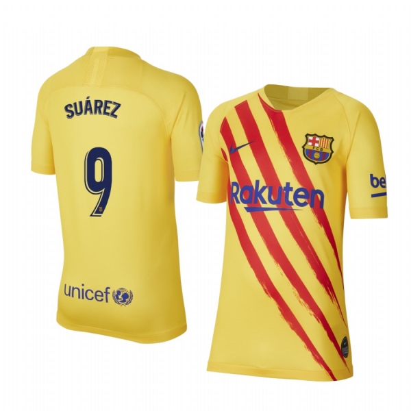 Youth Luis Suarez Barcelona Fourth Yellow Short Sleeve Jersey