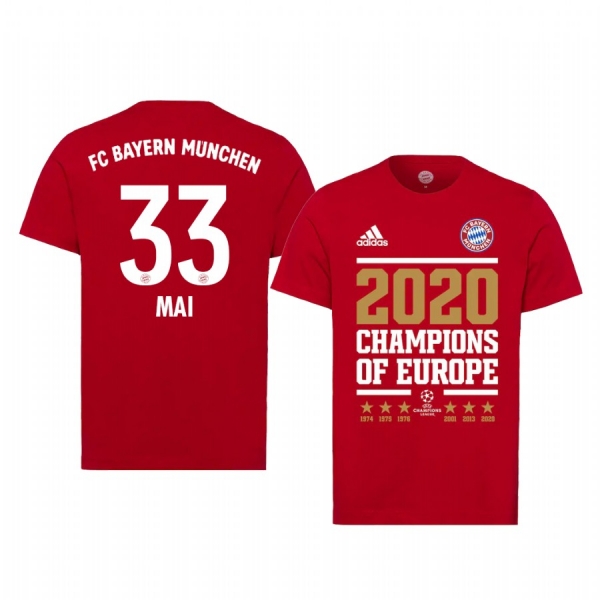 Bayern Munich Red 2020 UEFA Champions of Europe Short Sleeve T-Shirt