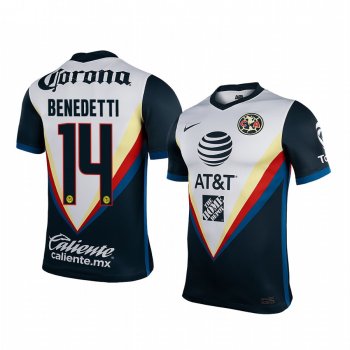 Club America Nicolas Benedetti Men's White Navy Away Short Sleeve Jersey 2020-21