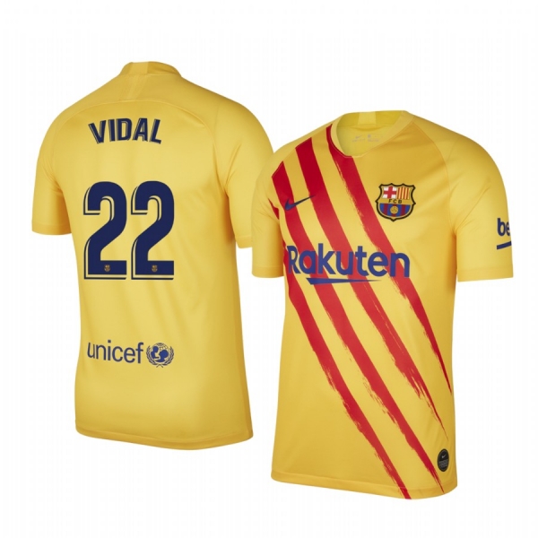 Arturo Vidal Barcelona Fourth Yellow Short Sleeve Jersey