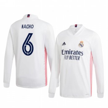 Nacho Real Madrid 2020-21 Home Men's White Long Sleeve Jersey