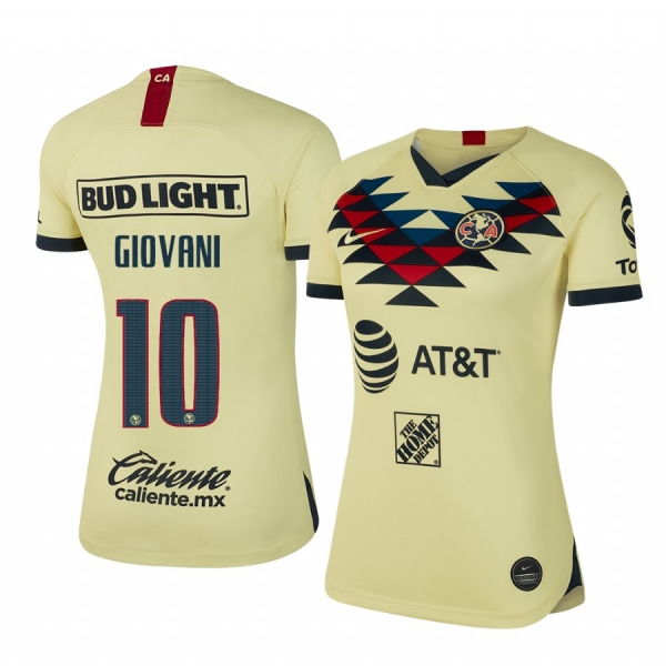 Women's Giovani dos Santos Club America 19-20 Home Yellow Short Sleeve Jersey