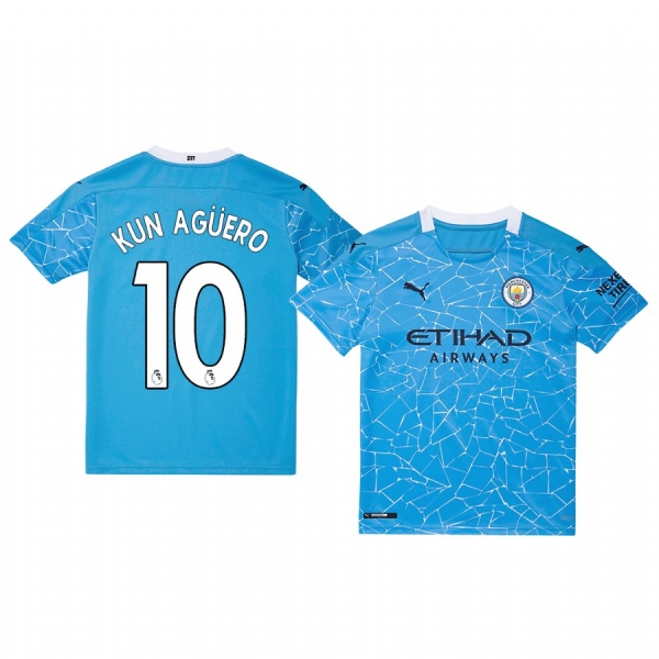 Youth Sergio Aguero Manchester City 2020-21 Blue Home Short Sleeve Jersey