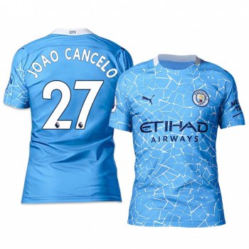 Manchester City Joao Cancelo Men's Blue Home Short Sleeve Jersey 2020-21