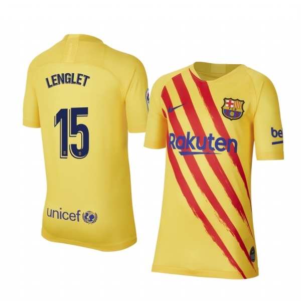 Youth Clément Lenglet Barcelona Fourth Yellow Short Sleeve Jersey