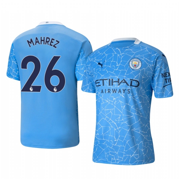 Riyad Mahrez Manchester City 2020-21 Home Replica Short Sleeve Blue Jersey