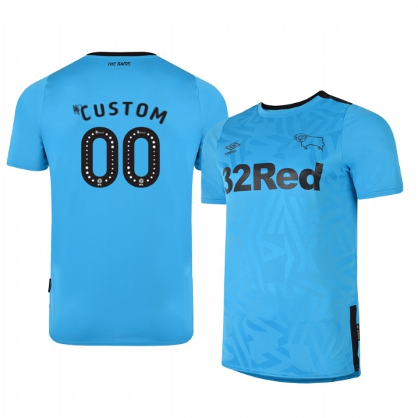 Custom Derby County 19-20 Away Men's Blue Official Short Sleeve Jersey