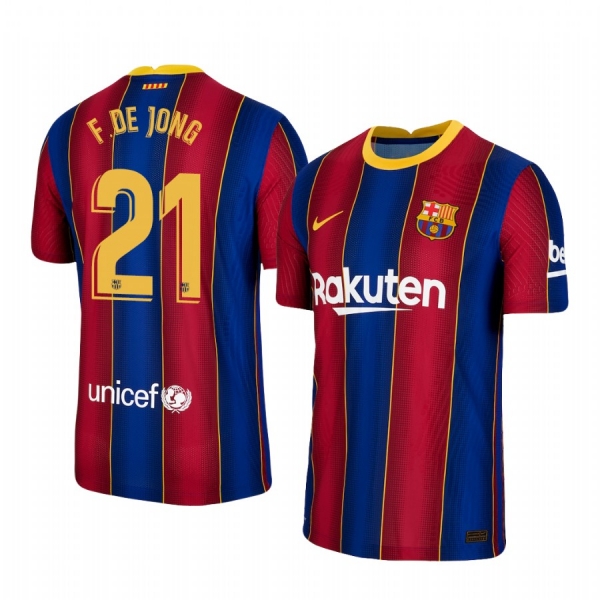 Barcelona Frenkie de Jong Home Men's Authentic Short Sleeve Blue Red Jersey 2020-21