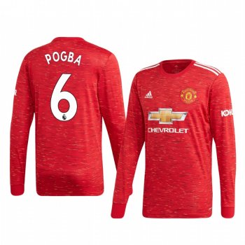 Paul Pogba Manchester United 2020 Home Men's Red Long Sleeve Jersey