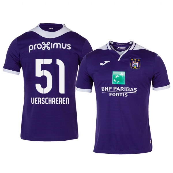 Yari Verschaeren Anderlecht 19-20 Home Men's Purple Short Sleeve Jersey