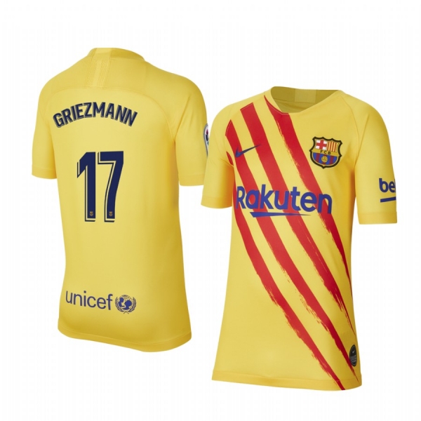 Youth Antoine Griezmann Barcelona Fourth Yellow Short Sleeve Jersey