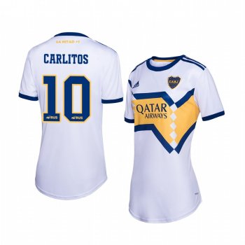 Women's Boca Juniors Carlos Tevez White Away Short Sleeve Jersey 19-20