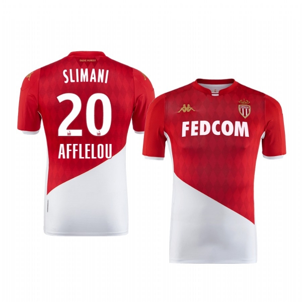 Islam Slimani AS Monaco 19-20 Home Men's Red White Short Sleeve Jersey