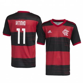 Youth Flamengo Vitinho Red Black Home Short Sleeve Jersey 2020