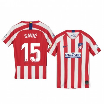 Youth Stefan Savic Atletico de Madrid 19-20 Home Red White Official Short Sleeve Jersey