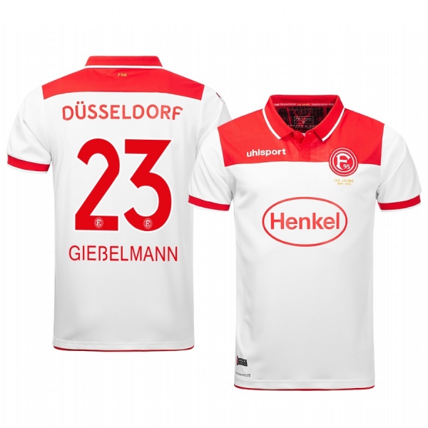 Niko Giesselmann Fortuna Düsseldorf 19-20 White Home Men's Short Sleeve Jersey