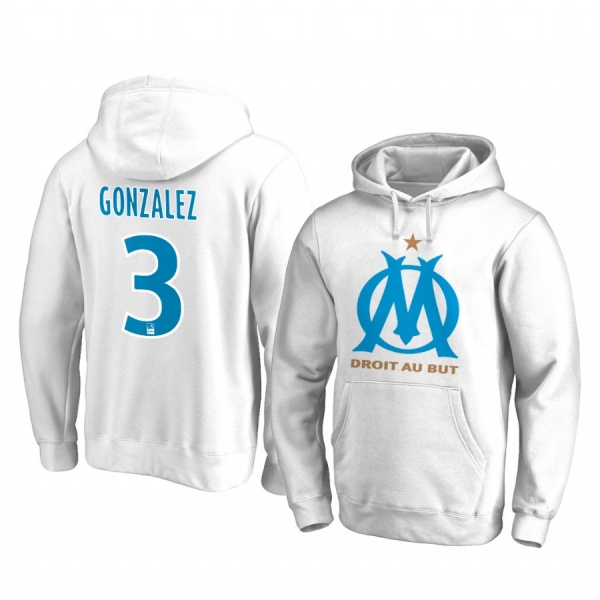 Alvaro Gonzalez Olympique de Marseille Team Logo White Iconic Pullover Hoodie