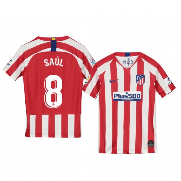 Youth Saul Atletico de Madrid 19-20 Home Red White Official Short Sleeve Jersey