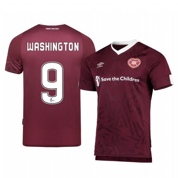 Heart of Midlothian Conor Washington Men's 19-20 Home Replica Short Sleeve Jersey