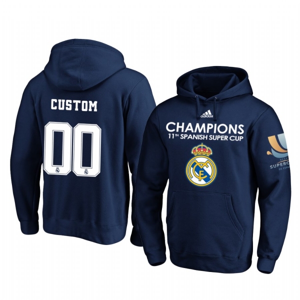 Custom Real Madrid Navy Spanish Super Cup Champions Pullover Hoodie