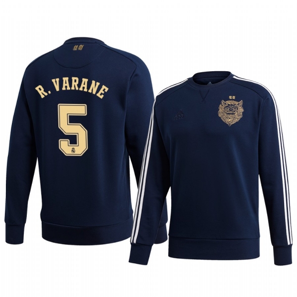 Raphael Varane Real Madrid 2020 Chinese New Year Blue Long Sleeve Pullover Sweatshirt