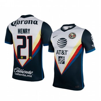 Club America Henry Martin Men's White Navy Away Short Sleeve Jersey 2020-21