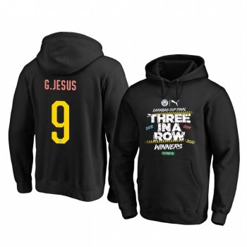 Gabriel Jesus Manchester City Carabao Cup Final Black Three In A Row Winners Hoodie