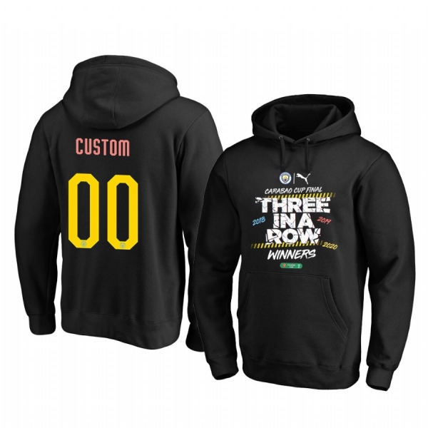 Custom Manchester City Carabao Cup Final Black Three In A Row Winners Hoodie