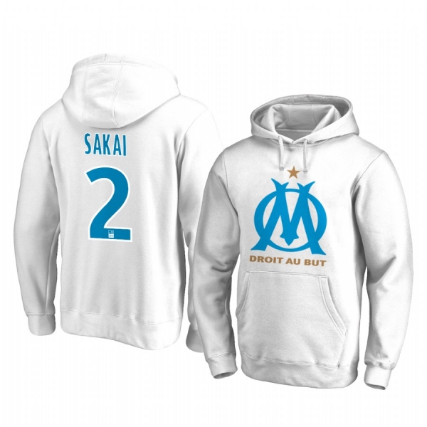 Hiroki Sakai Olympique de Marseille Team Logo White Iconic Pullover Hoodie