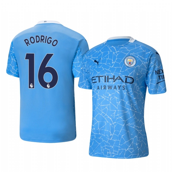 Rodrigo Manchester City 2020-21 Home Replica Short Sleeve Blue Jersey