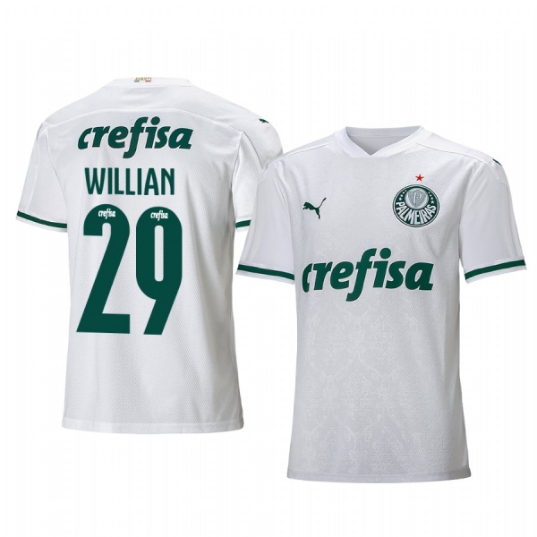 SE Palmeiras Willian Men's White Away Short Sleeve Jersey 2020-21