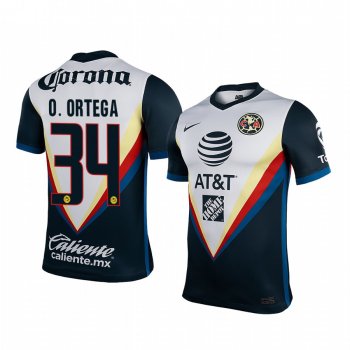 Club America Oscar Ortega Men's White Navy Away Short Sleeve Jersey 2020-21