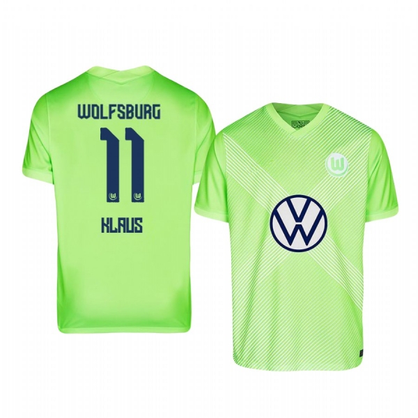 Felix Klaus VfL Wolfsburg 2020-21 Away Men's Green Short Sleeve Jersey