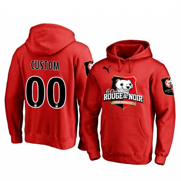 Custom Stade Rennais Red Team Logo Pullover Hoodie