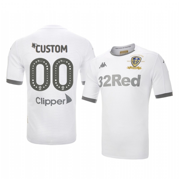 Custom Leeds United Home White 100 Year Crest Jersey