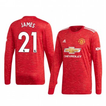 Daniel James Manchester United 2020 Home Men's Red Long Sleeve Jersey