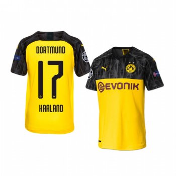 Youth Erling Haaland Borussia Dortmund 2020 UEFA Champion League Official Black Yellow Short Sleeve Jersey