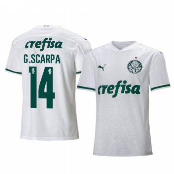 SE Palmeiras Gustavo Scarpa Men's White Away Short Sleeve Jersey 2020-21