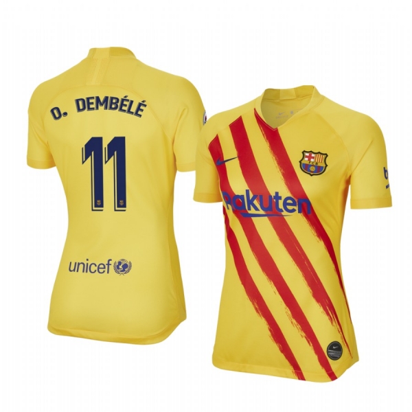 Women's Ousmane Dembele Barcelona Fourth Yellow Short Sleeve Jersey