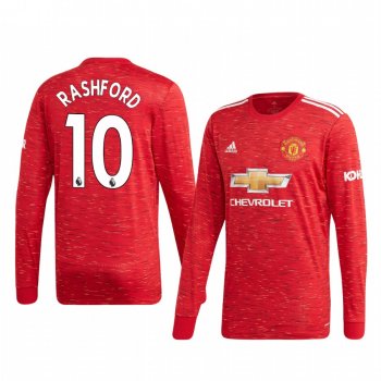 Marcus Rashford Manchester United 2020 Home Men's Red Long Sleeve Jersey