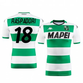 Giacomo Raspadori U.S. Sassuolo Calcio 2019-20 White Green Away Men's Short Sleeve Jersey