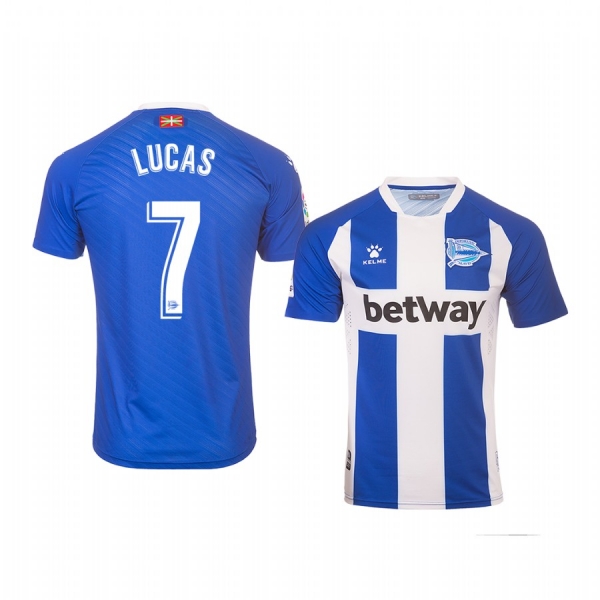 Youth Deportivo Alaves Lucas Pérez Blue White Home Short Sleeve Jersey 19-20