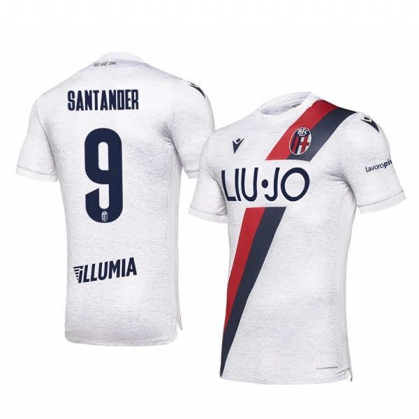 Bologna Federico Santander Men's White Away Short Sleeve Jersey 19-20