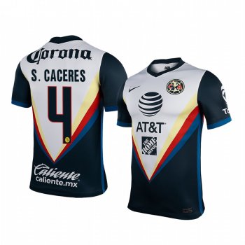 Club America Sebastian Caceres Men's White Navy Away Short Sleeve Jersey 2020-21