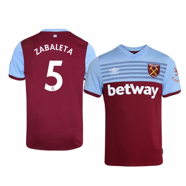 Men's Pablo Zabaleta West Ham United Home Short Sleeve Jersey 19-20