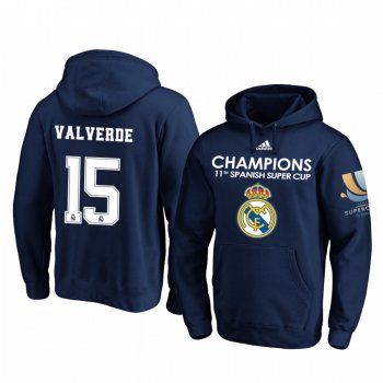 Federico Valverde Real Madrid Navy Spanish Super Cup Champions Pullover Hoodie