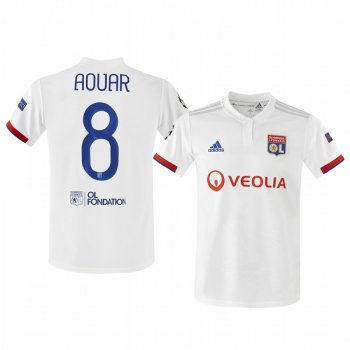 Houssem Aouar Olympique Lyonnais 2020 UEFA Champion League Home Men's White Short Sleeve Jersey