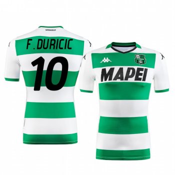 Filip Duricic U.S. Sassuolo Calcio 2019-20 White Green Away Men's Short Sleeve Jersey